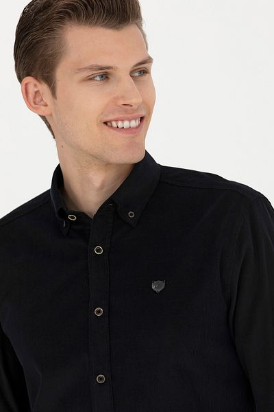U.S. Polo Assn. Ανδρικό μαύρο μακρυμάνικο πουκάμισο 50272683 -VR046