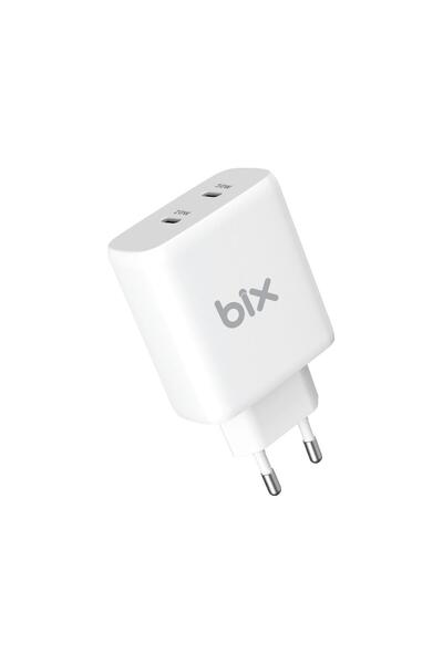 Bix 50w Usb-c Çift Portlu Hızlı Şarj Adaptörü Iphone, Android Ve Ipad Uyumlu Type-c Pd Şarj Aleti