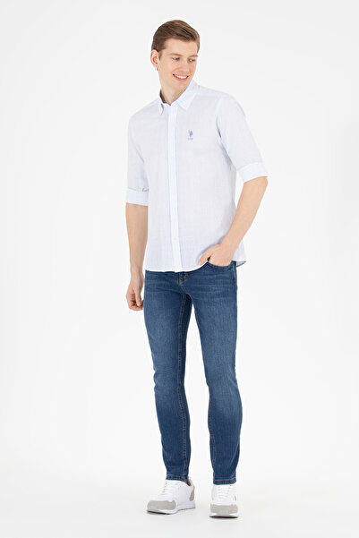 U.S. Polo Assn. Ανδρικό λευκό μακρυμάνικο πουκάμισο 50264380 -VR036