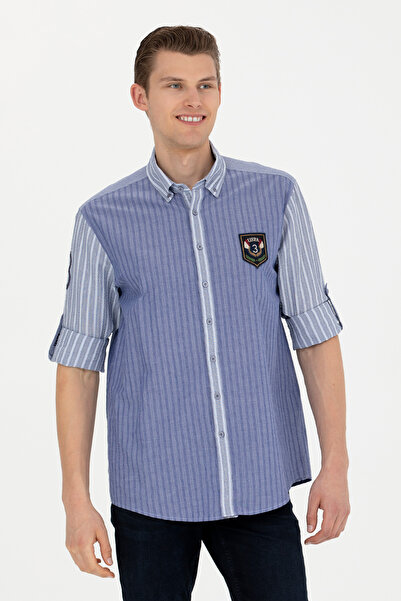 U.S. Polo Assn. قميص رجالي باللون الأزرق الداكن بأكمام طويلة 50272418 -VR033