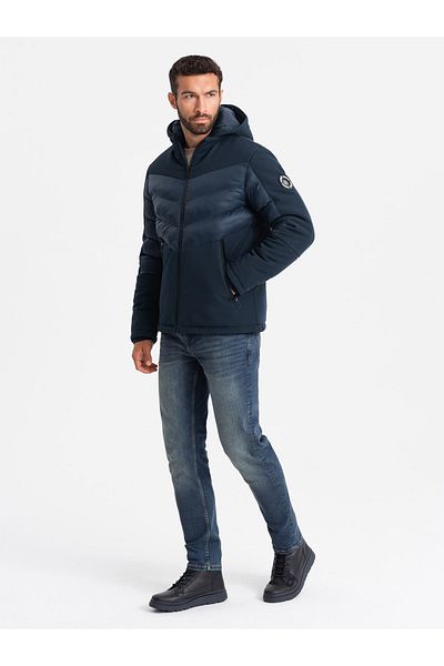 OMBRE Men's quilted jacket with high collar - navy blue V2 OM-JALP-0172 M