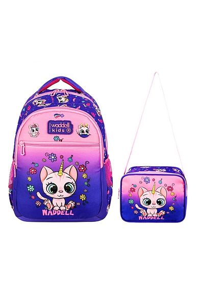 Linea Waddell 3 Compartment Primary School and Lunch Box - Cat Pink-Purple 24304