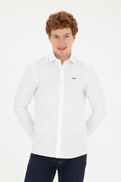 U.S. Polo Assn. Ανδρικό λευκό μακρυμάνικο πουκάμισο Basic 50282608 -VR013