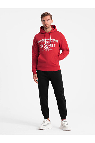 OMBRE Men's college style printed kangaroo hoodie - red V1 OM-SSPS-0143 XL