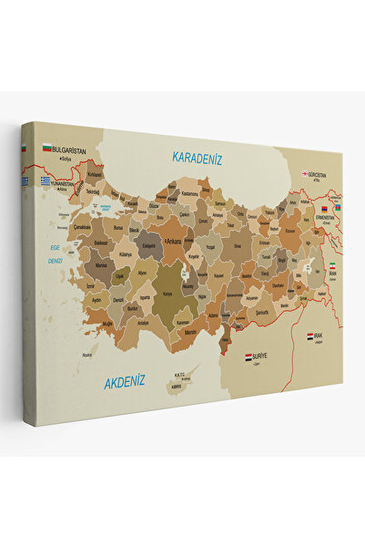 Outletore Türkiye Haritası Kanvas Tablo Sınır Komşulu Eğitici Dekoratif Tablo...