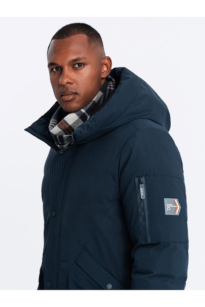 OMBRE Men's long seasonal outdoor style jacket - navy blue V2 OM-JALJ-0202 XXL
