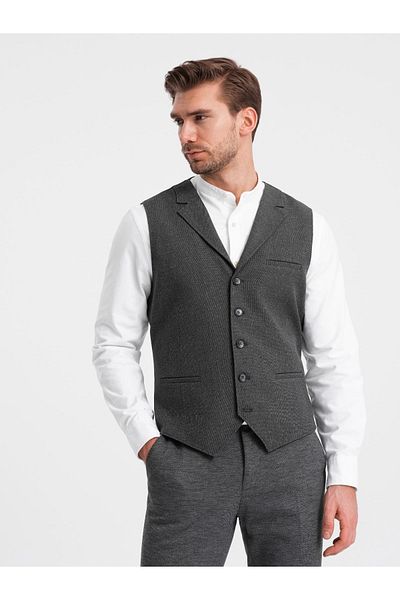 OMBRE Herren Anzugweste mit Kragen - Graphit V2 OM-BLZV-0109 XXL
