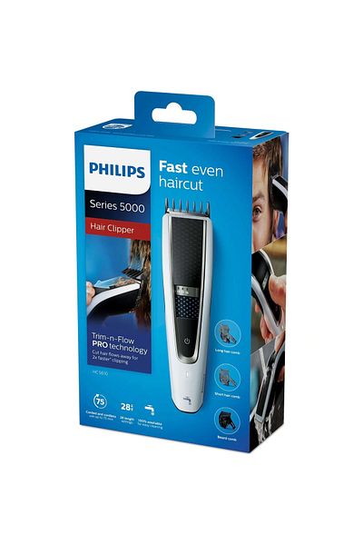 Philips Philips HC5610/15 Hair Clipper, Washable, 28 Length Settings, 3 Combs, Ni-MH, 75 min, Black/White
