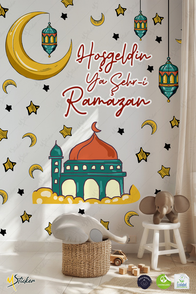 MSticker Ramazan Ayı Temalı Cam Duvar Süsleri Hoşgeldin Ramazan Sticker Seti -r3