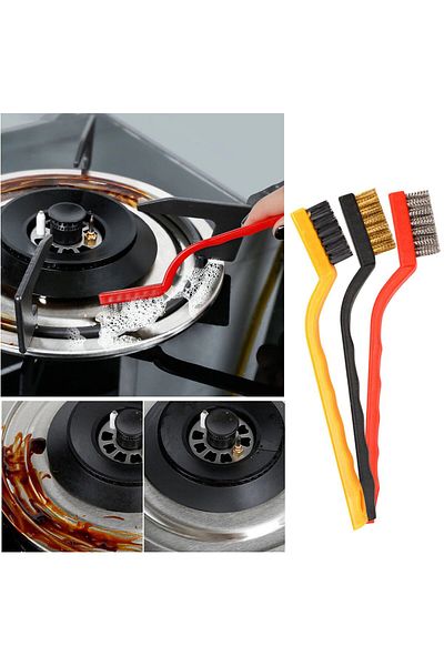 Angoravi 3-Piece Detail Cleaning Brush Set Car - Kitchen Stove - Tile Cleaning Brush (Copper- Iron- Plastic)