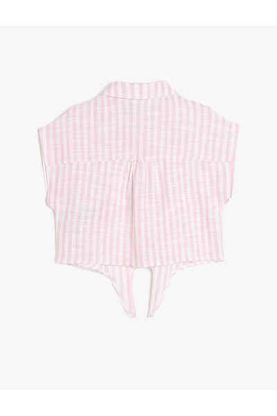 Koton Tie Detail Short Sleeve Shirt Collar Crop Blouse
