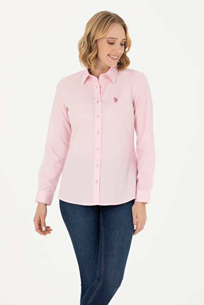 U.S. Polo Assn. قميص أساسي وردي بأكمام طويلة للنساء 50262851-VR041