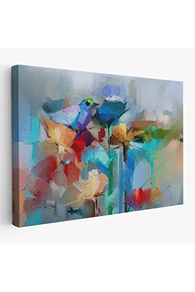 Flaubert Modern Soyut Tarzda Çiçekler ve Kuş Dekoratif Kanvas Duvar Tablosu-3701