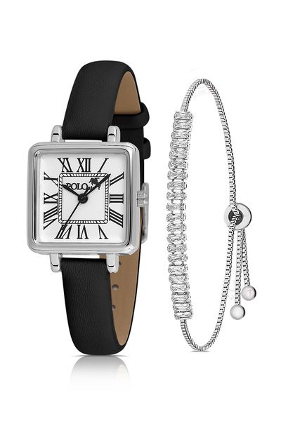 Polo Air Romen Rakamlı Deri Kordon Kadın Kol Saati Zirkon Taşlı Baget Bilekli...