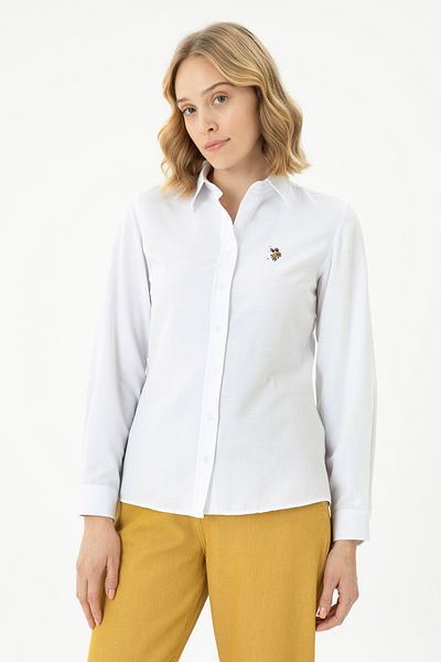 U.S. Polo Assn. Cămașă de bază albă cu mânecă lungă pentru femei 50271935 -VR013