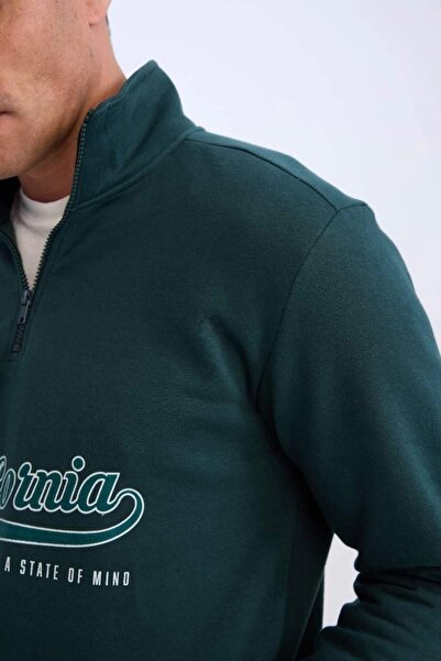 DeFacto D2167 Φούτερ με φερμουάρ με ψηλό γιακά με στάμπα, χοντρό φούτερ