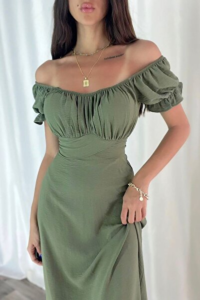 Deafox Šaty Ayrobin s límcem Khaki Madonna