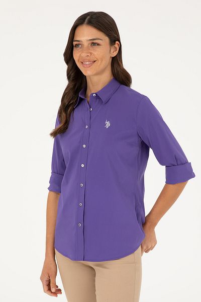 U.S. Polo Assn. Μωβ μακρυμάνικο βασικό γυναικείο πουκάμισο - 50271264 -VR038