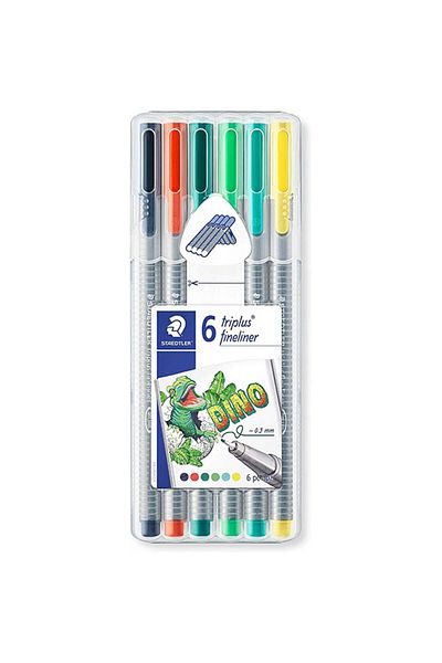 Staedtler Triplus 6-Piece 0.3mm Dino Fineliner Triangle Pen Set - Sb6cs10