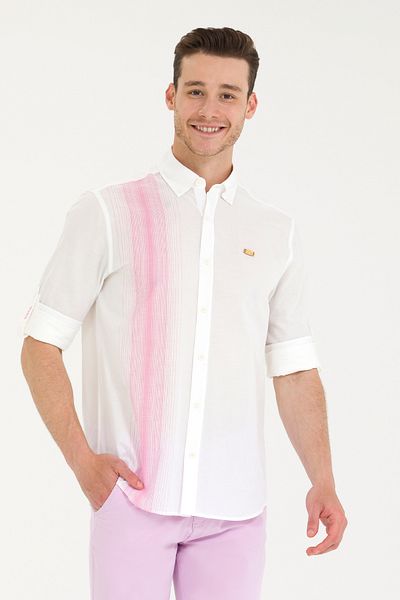U.S. Polo Assn. Ανδρικό λευκό μακρυμάνικο πουκάμισο 50264069 -vr041