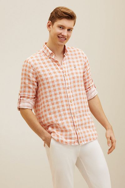 U.S. Polo Assn. Brick Colored Men's Shirt - Checked Design 50263337 -VR031