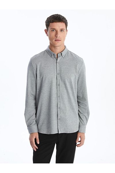 LC Waikiki Ανδρικό πουκάμισο με μακρυμάνικο γκρι LCW Vision Slim Fit
