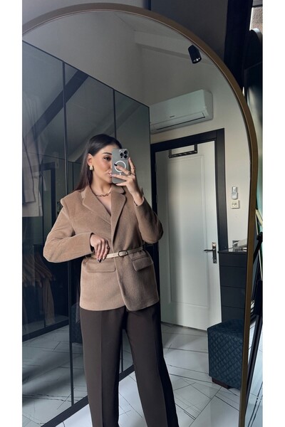 SHELA Koyu vizon kemerli peluş ceket