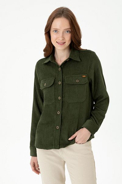 U.S. Polo Assn. Women's Khaki Long Sleeve Shirt 50271848-Vr027