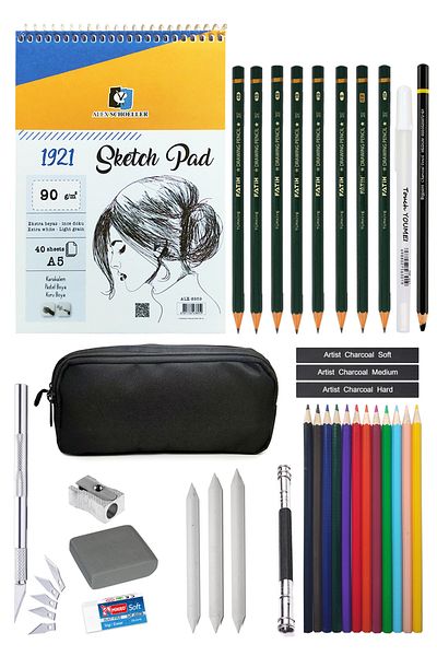 ACUTO Alex Schoeller A5 Sketchbook Pen Holder Sketching Set Charcoal Drawing Set 12 Colored White Gel Pens