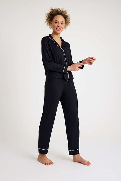 No52 HomeWear Set pijamale pentru femei, 90% bumbac, 10% elastan, culoare neagră, calitate premium