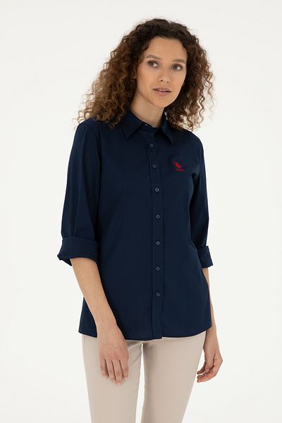 U.S. Polo Assn. Cămașă de bază cu mânecă lungă, albastru bleumarin pentru femei 50283989 -VR033