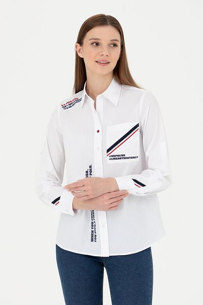 U.S. Polo Assn. Cămașă albă cu mânecă lungă pentru femei - 50271852 -VR013