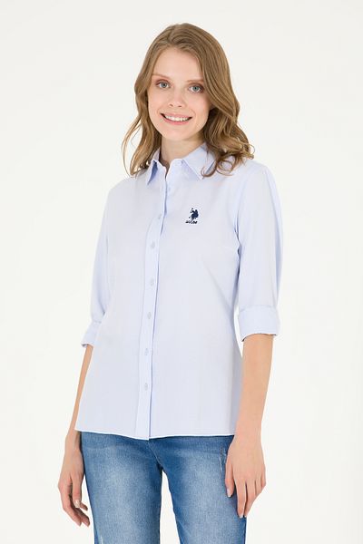 U.S. Polo Assn. Cămașă de bază cu mânecă lungă albastru deschis pentru femei 50262887 -VR003
