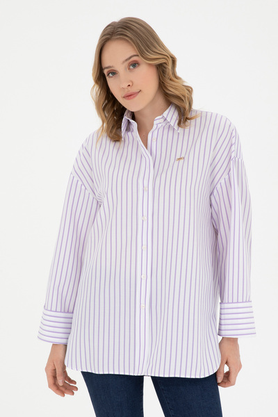 U.S. Polo Assn. قميص نسائي أرجواني - كم طويل، موديل 50289131 -VR034