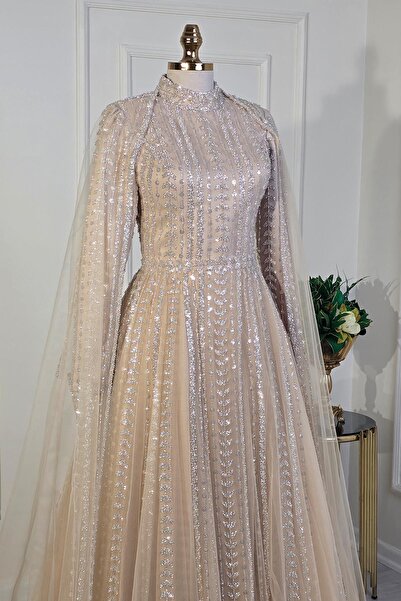 Yonca Moda Evi Ten Pelerinli Tesettür Abiye 7930