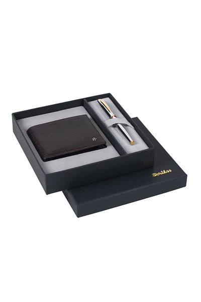 Scrikss Gold Chrome Dr229 - Brown Colored Classic Wallet Roller Pen