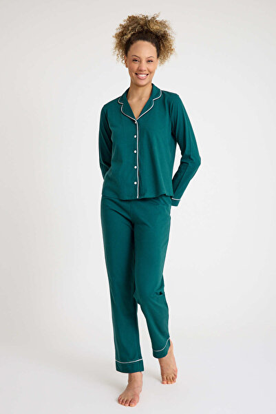 No52 HomeWear %100 Pamuklu Yeşil Renk Premium kalite Kadın Pijama Takımı