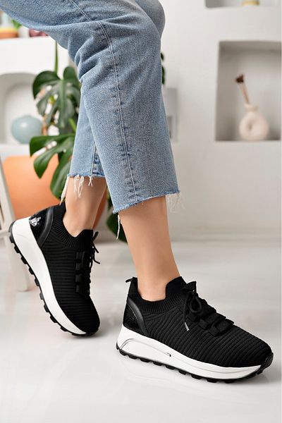 moda sara Tricotaj cu model cu paiete negre Pantofi sport