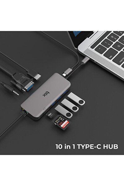 Bix Bx11hb Type-c Hdmı Vga Ethernet Kart Okuyucu Usb Dönüştürücü