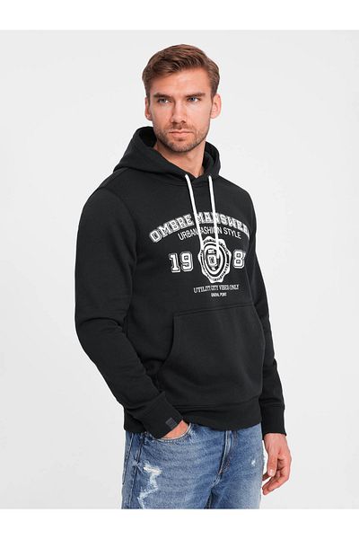 OMBRE Men's kangaroo hoodie with college style print - black V3 OM-SSPS-0143 XXL