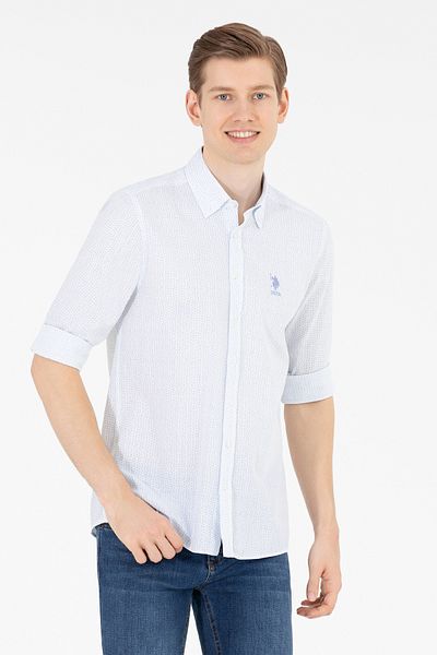 U.S. Polo Assn. Ανδρικό λευκό μακρυμάνικο πουκάμισο 50264380 -VR036