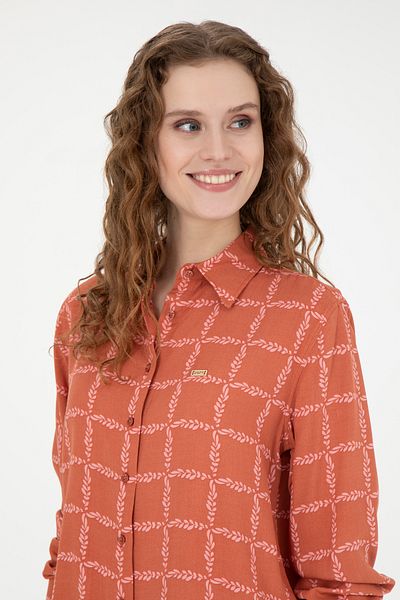 U.S. Polo Assn. Brick Colored LonG Sleeve Women's Shirt - 50272138 -VR031