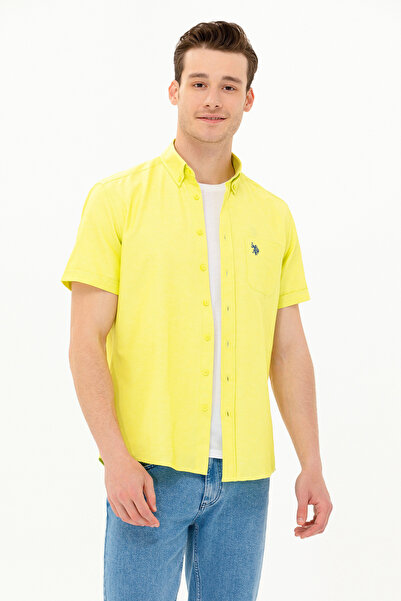 U.S. Polo Assn. Ανδρικό κοντομάνικο πουκάμισο σε νέον κίτρινο χρώμα 50262942-...