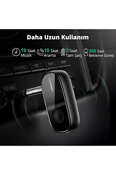Ugreen Mikrofonlu Aux Bluetooth 5.0 Aptx Araç Kiti