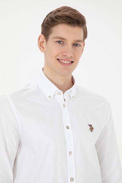 U.S. Polo Assn. Cămașă de bază cu mânecă lungă albă pentru bărbați 50271277 -VR013