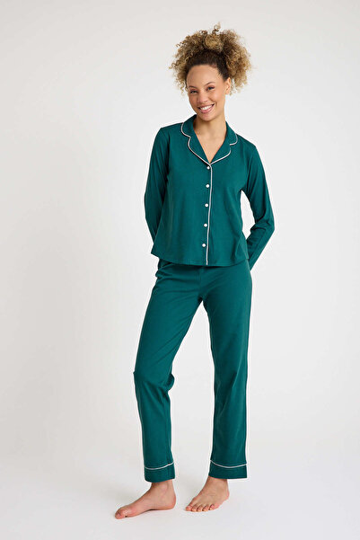 No52 HomeWear %100 Pamuklu Yeşil Renk Premium kalite Kadın Pijama Takımı