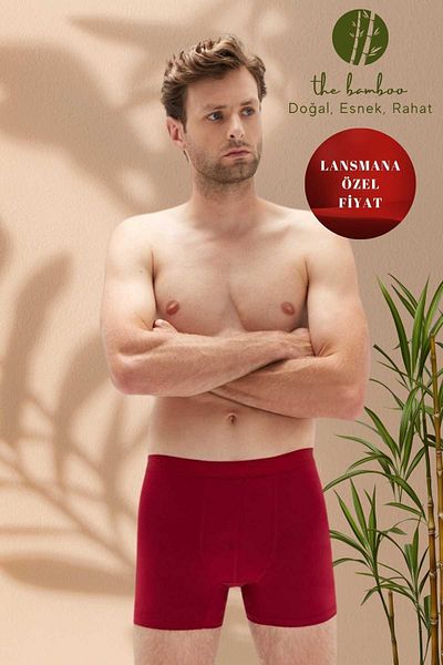 ERDEM İÇ GİYİM Ανδρικό Super Thin Natural Bamboo Luxury Boxer Weweus Burgundy 1012