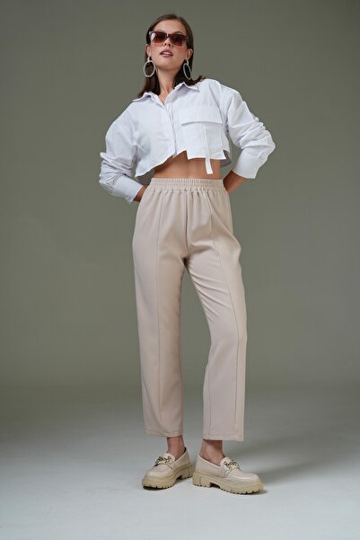 Saade Stone Elastic Waist Roof Detailed Trousers