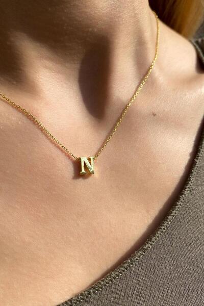 Spossy Silver Jewelry N Harfi Minimal Kolye