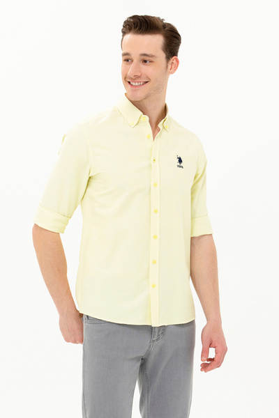 U.S. Polo Assn. Ανδρικό ανοιχτό κίτρινο μακρυμάνικο πουκάμισο βασικής γραμμής...